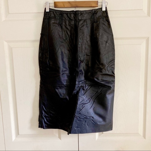 NWT Vintage 90s Y2K Black Leather Midi Skirt - Picture 8 of 9